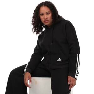 Adidas Women's Essentials Loose Cut 3-Stripe Full Zip Hoodie in Blk/White LG $55